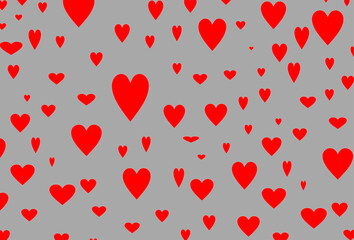 Floating Red Hearts Pattern on Soft Gray Background