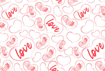 Hand Drawn Red Love Hearts Seamless Pattern Background