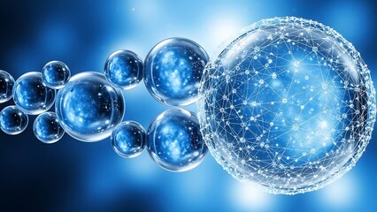 Abstract representation of interconnected bubbles with glowing network lines and cosmic textures