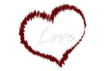 Red Scribble Heart with Love Text &ndash; Hand Drawn Romantic Symbol on White Background