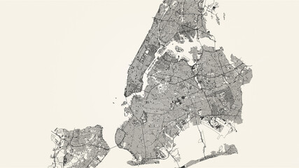 City street map of New York, USA, in black and light beige. High resolution full frame minimalist poster style road map or urban street plan of New York. Vintage look. © tuomaslehtinen