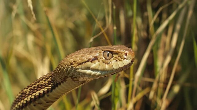Close-up of snake head with detailed scales in natural habitat
