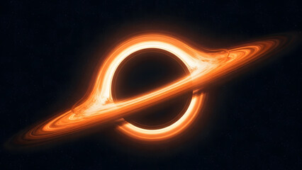 Celestial Enigma: A visually stunning depiction of a black hole, an awe-inspiring cosmic phenomenon. Its event horizon, encircled by a radiant accretion disk.