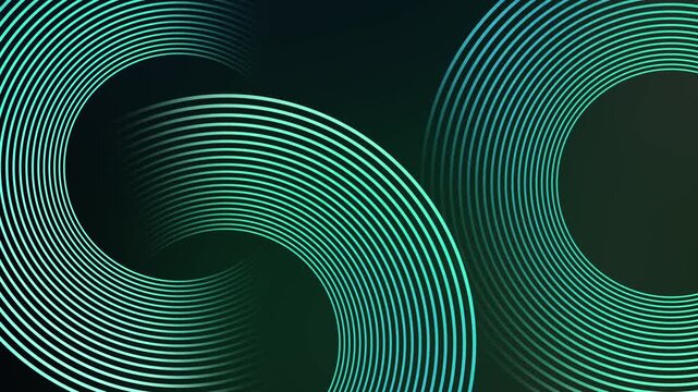 Swirl circular glowing lines pattern on soft green gradient background with abstract geometric shapes technology animation video