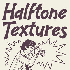 Cartoon photographer capturing halftone textures with a camera photography illustration