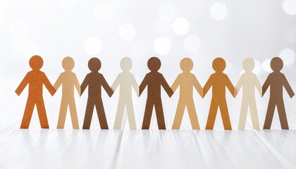 Unity in Diversity Paper Figures in Varied Skin Tones Holding Hands