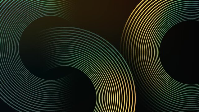 Swirl circular glowing lines pattern on soft yellow gradient background with abstract geometric shapes technology animation video