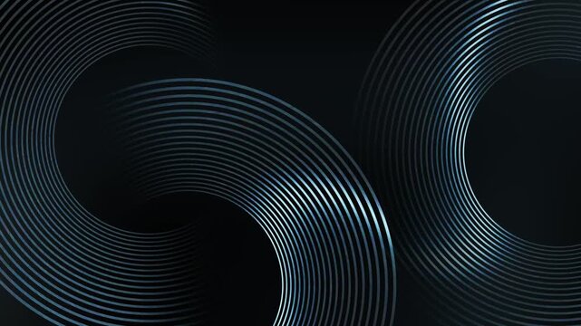 Swirl circular glowing lines pattern on soft silver blue gradient background with abstract geometric shapes technology animation video