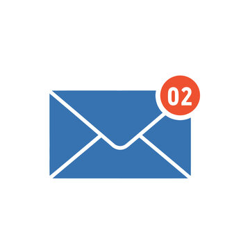 Simple blue email notification icon displaying the number zero two in a bright orange circle indicating unread messages requiring attention promptly
