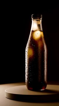 Product-style cinematic loop of condensation forming and dripping on a cold brew bottle, soft rim lighting, 4K.