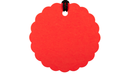 Vibrant Red Scalloped Blank Label Tag, Isolated on White. Round Wavy Edge Shape for Text, Price, Sale, or Decorative Element. transparent background png