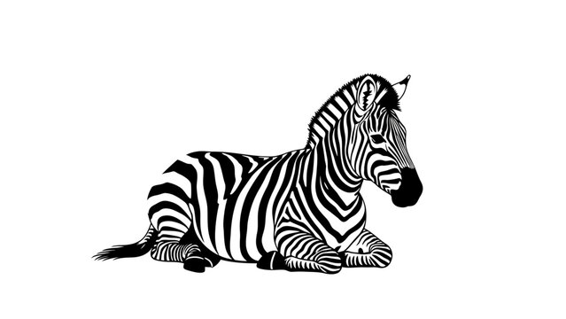 Black and white zebra laying down.