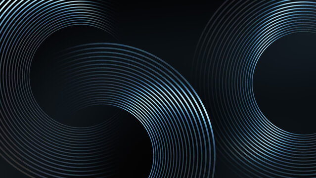 Swirl circular glowing lines pattern on soft silver blue gradient background with abstract geometric shapes technology animation video