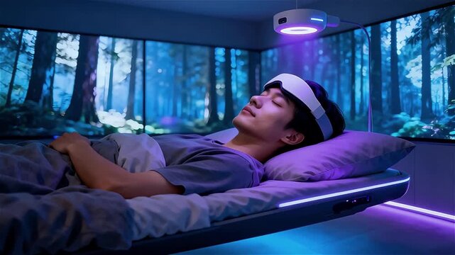 Una persona durmiendo plácidamente en una cama inteligente 