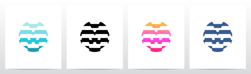 Stripes Horizontal Contour Lines Letter Initial Logo Design M