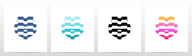 Stripes Horizontal Contour Lines Letter Initial Logo Design H