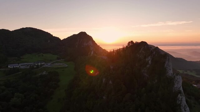 Aerial view of Vrsatec hill in Slovakia - Sunset