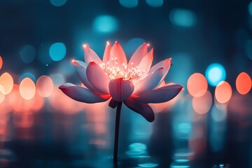 Selective focus. Blooming water lily flower on dark background