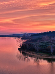 Sunrise Reflections on Calm Lake. Kerkini, Northern Greece