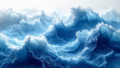 Abstract Ocean Waves with Translucent Blue and White Fluid Textures