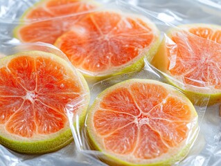 Selective focus. Fruit vacuum packaging line in a modern food processing plant