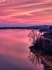 Sunrise Reflections on Calm Lake. Kerkini, Northern Greece