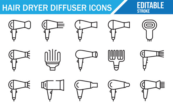 Editable stroke hair styling tools icon pack vector.