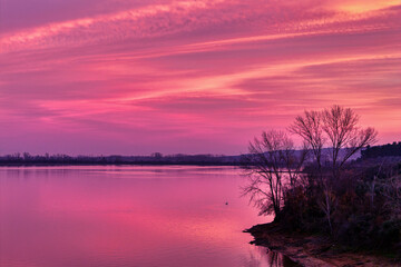 Sunrise Reflections on Calm Lake. Kerkini, Northern Greece
