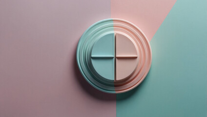 Symmetrical Geometric Composition Featuring Split Circular Elements in Pastel Teal and Pink Tones
