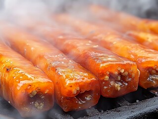 Selective focus. Processing smoked fish in a professional workshop