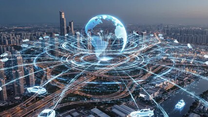 Global network connecting modern city infrastructure and digital data flow - Powered by Adobe