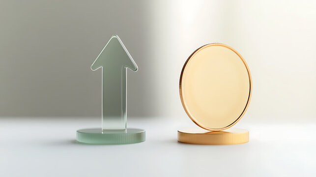 Arrow and coin symbols suggesting growth. The arrow points upward, symbolizing progress, while the coin represents value. A minimalist depiction of financial gains and success.