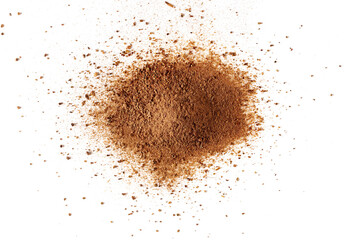 Pile cinnamon minced and planed, isolated on white background, top view, clipping path