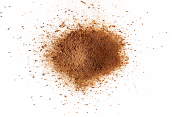 Pile cinnamon minced and planed, isolated on white background, top view, clipping path