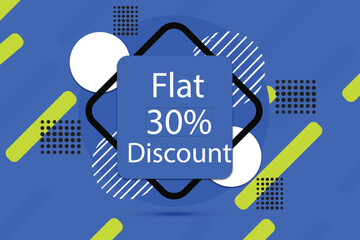Flat 30 percent discount promotional banner with modern blue abstract shapes and marketing design