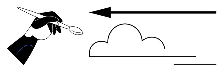 Creativity concept. Creativity ed with a hand holding a brush painting a cloud and an arrow. Creativity in art, innovation, design thinking, and visual storytelling for modern media © robu_s