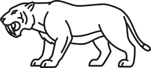 Saber tooth tiger silhouette icon vector prehistoric smilodon ice age mammal side view fossil era wildlife logo symbol sign illustration