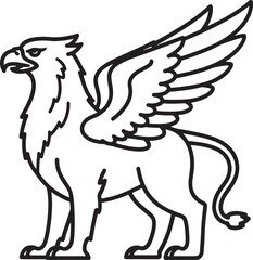 Winged lion griffin silhouette icon vector mythical feline eagle creature minimal line art fantasy beast logo symbol sign illustration