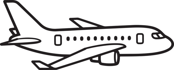 Commercial airliner airplane aeroplane line art silhouette icon vector modern passenger aircraft aviation transport minimal black and white outline flying jet symbol illustration