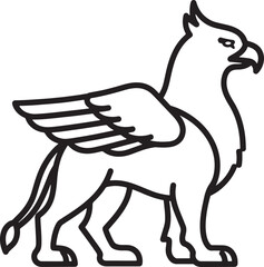 Winged lion griffin silhouette icon vector mythical feline eagle creature minimal line art fantasy beast logo symbol sign illustration