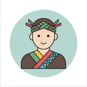 Smiling Man Wearing Traditional Tribal Headdress.