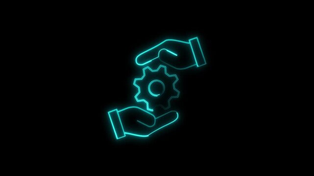  Neon line hand icon take a setting icon animation Hand holding gear icon on transparent background animation . Gears setting icon animation . 
