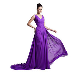 Woman in a purple evening gown isolated on transparent background