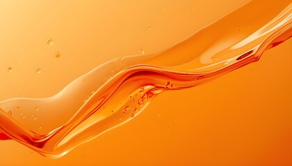 Abstract macro of orange liquid with floating bubbles and glossy texture. Ideal for bold backgrounds, beauty branding, cosmetic advertising