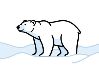 Fototapeta premium Cartoon polar bear standing in light blue snow waves