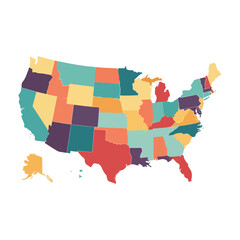 United States Map with Colorful States, Modern Design