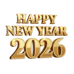 Golden happy new year 2026 text on isolated on transparent background