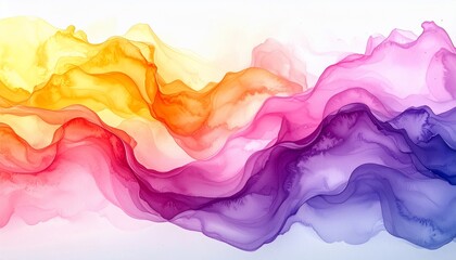 Vibrant Gradient of Alcohol Ink Waves in Yellow, Orange, Pink, and Purple
