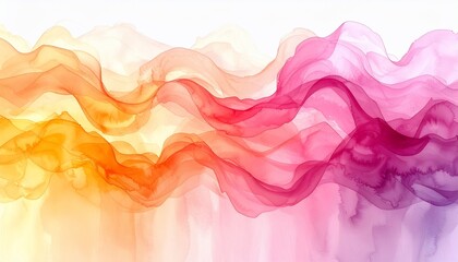 Abstract Vibrant Fluid Watercolor Waves Gradient from Orange to Pink