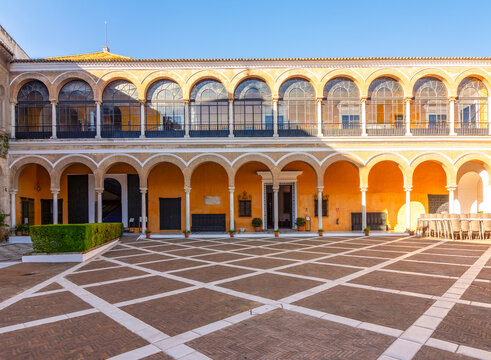 House of Trade in Patio de la Monteria (Hunt courtyard), Alcazar of Seville, Spain